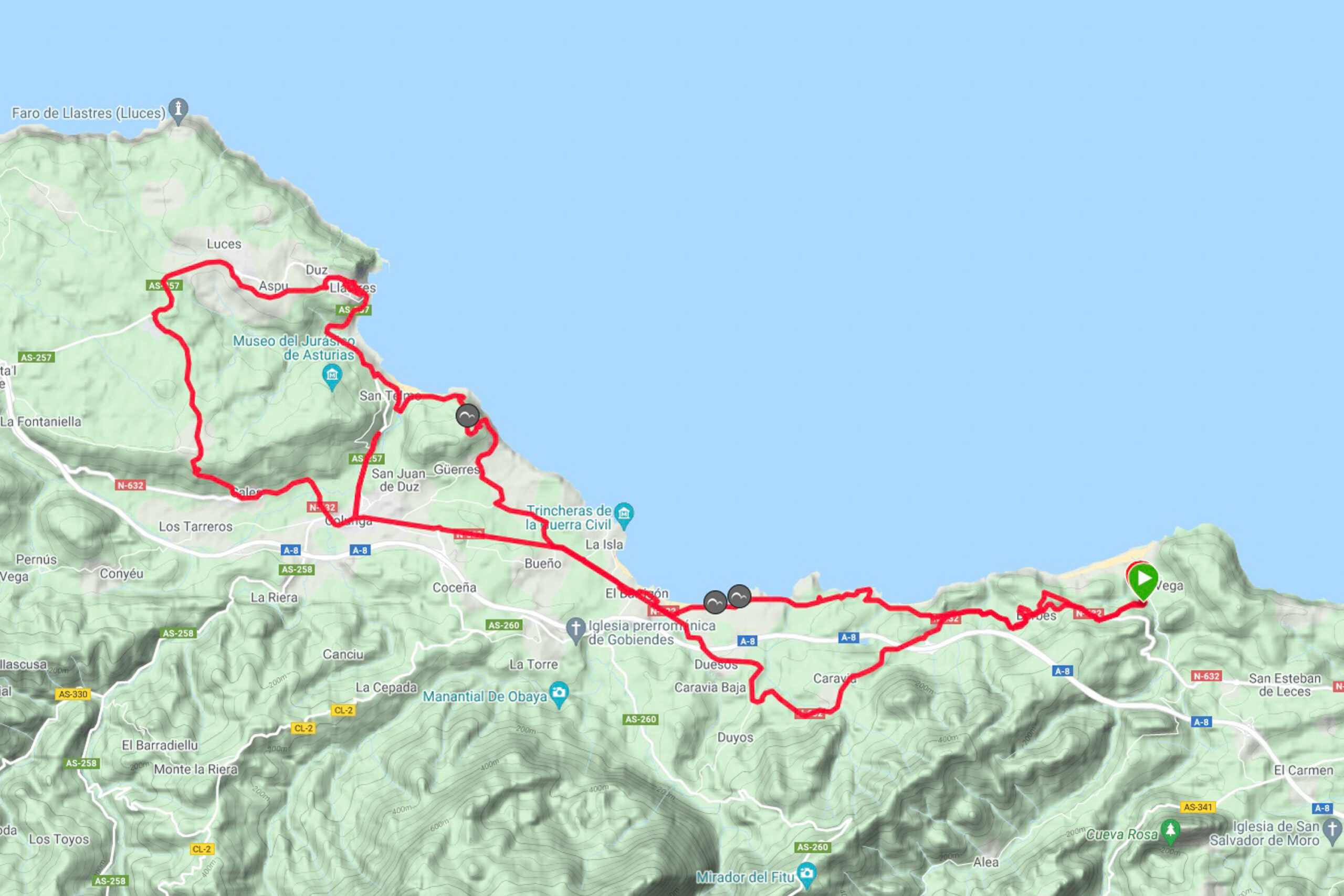 Mountainbiketour Jakobsweg von Vega nach Llastres Karte